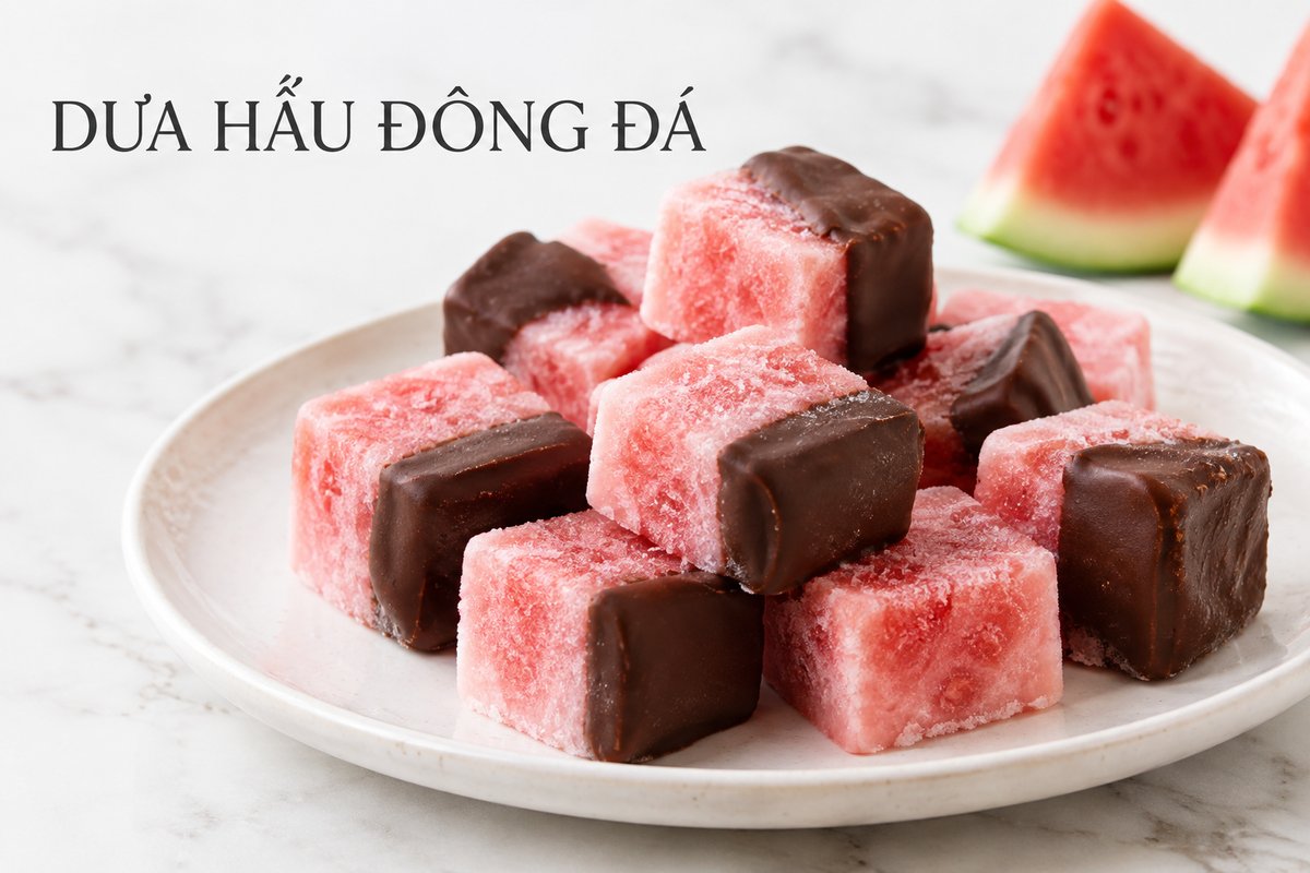 Viên dưa hấu đông đá màu hồng phủ sô cô la