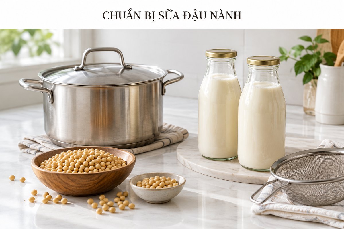 Nồi đậy nắp và chai đựng sữa sạch