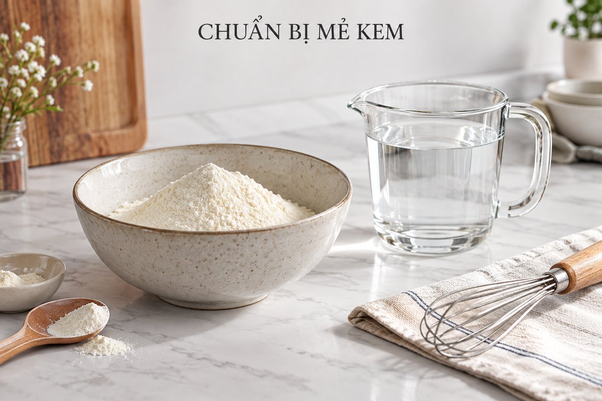 Bột kem và nước được đong riêng