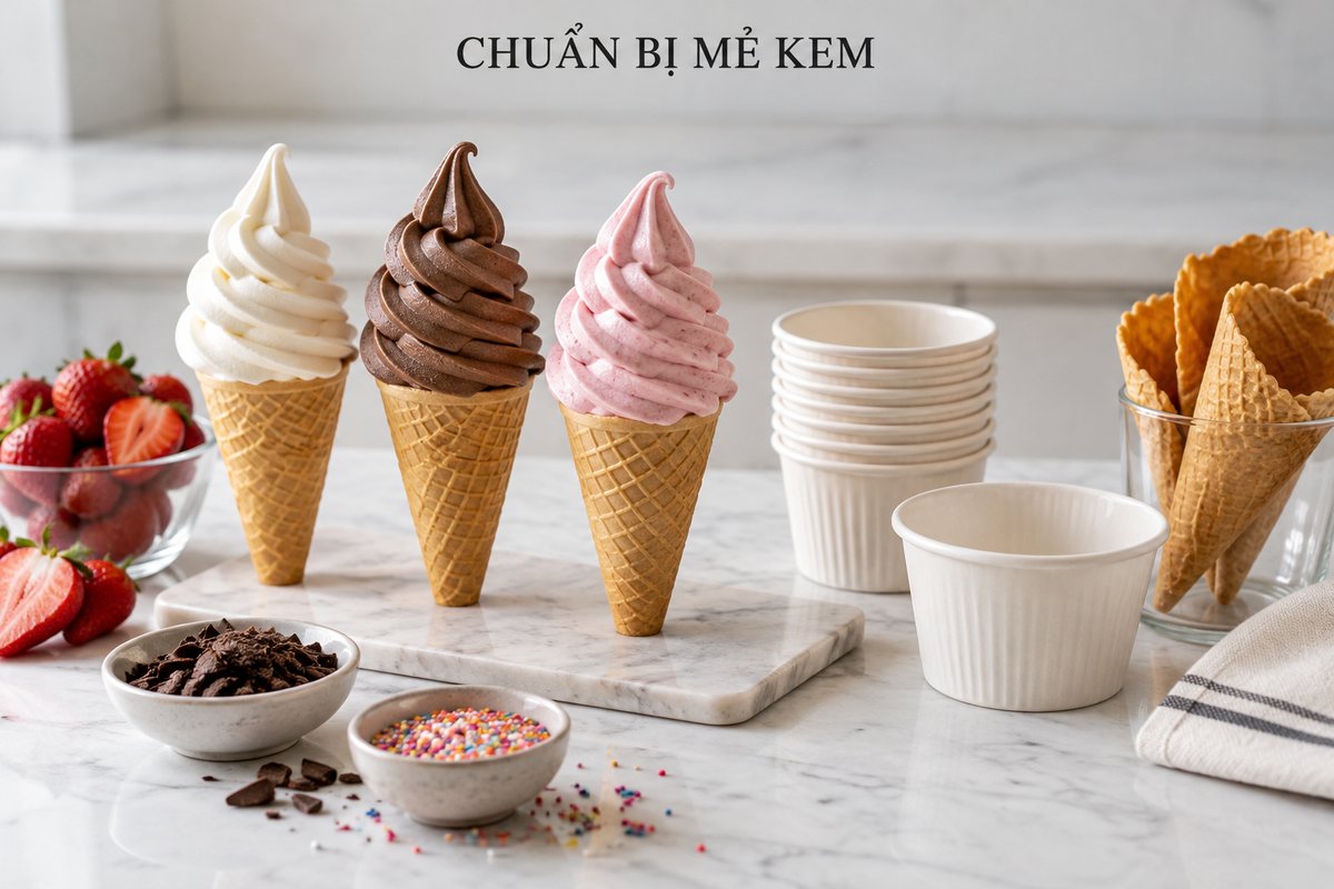 Ốc quế và cốc phục vụ sạch