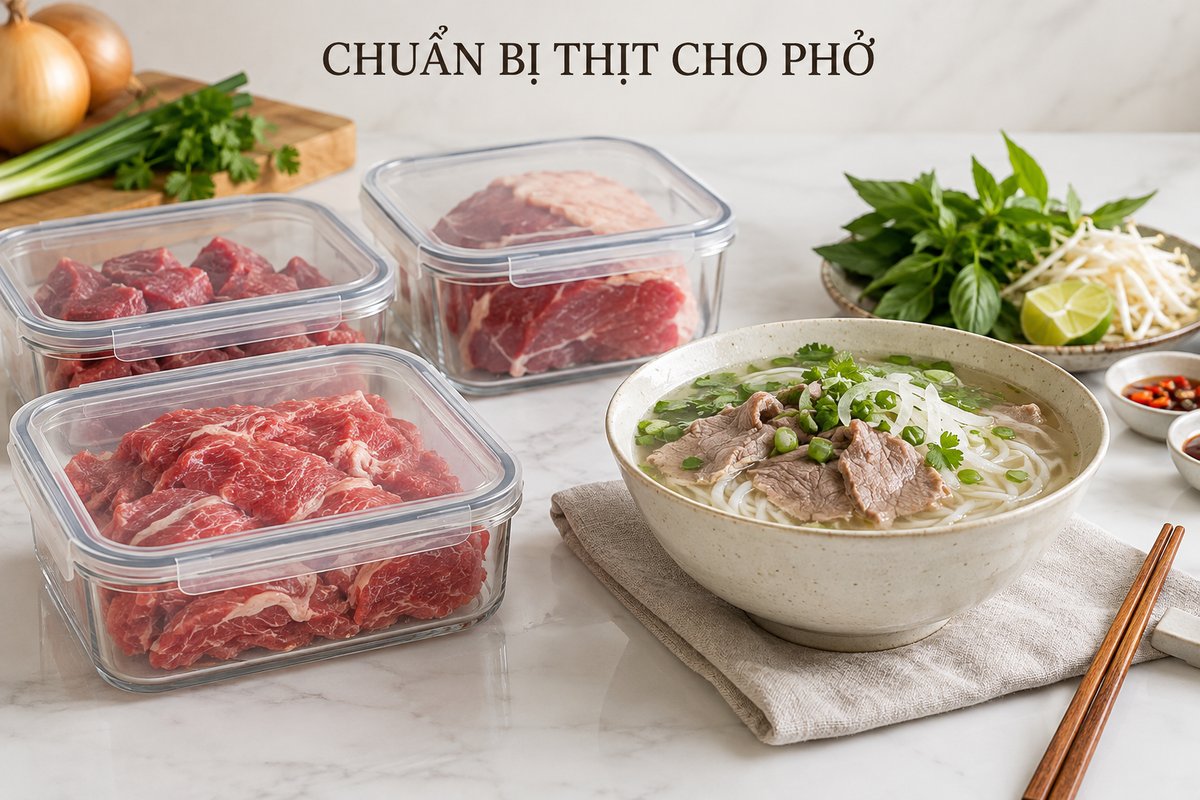 Thịt bò sống đậy hộp tách khỏi món phở chín