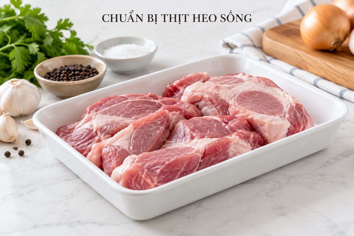 Thịt heo sống không xương trong khay