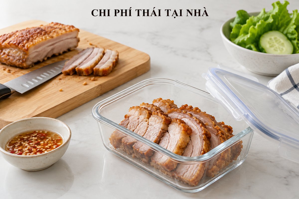 Thịt heo quay chín thái trong hộp
