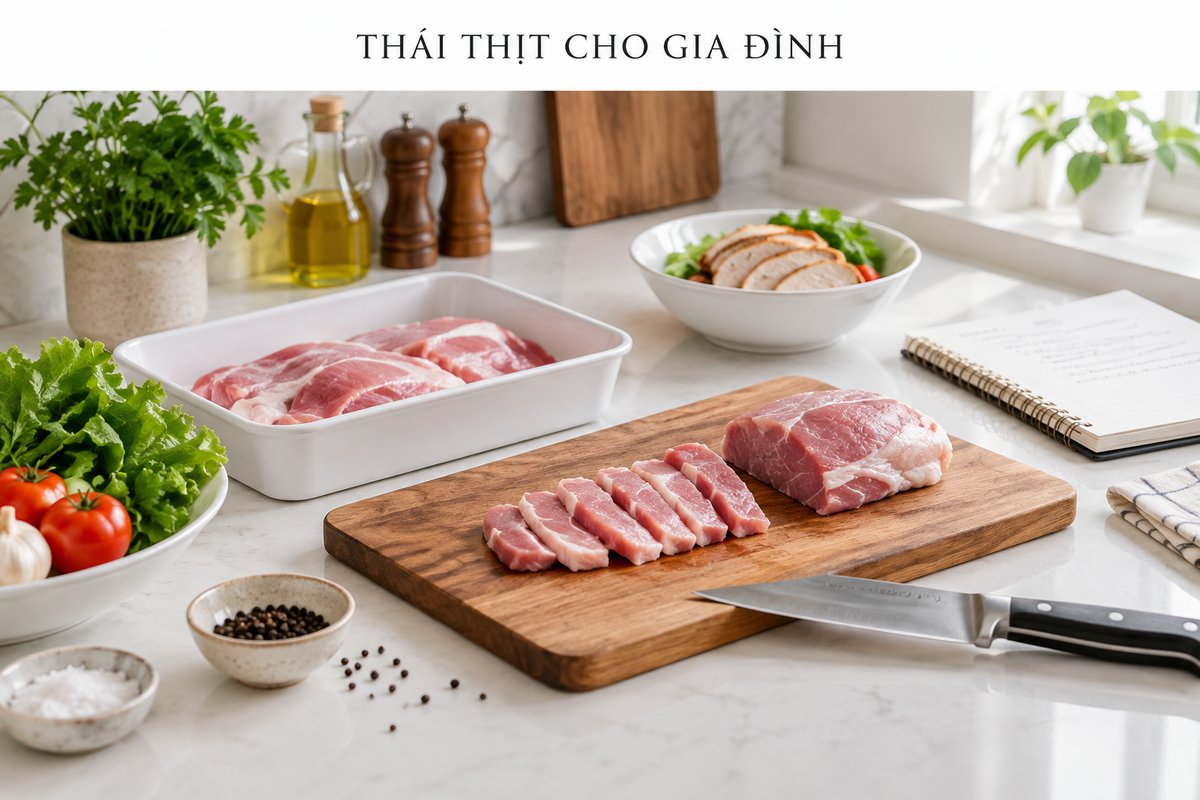 Góc bếp gia đình với khay và sổ