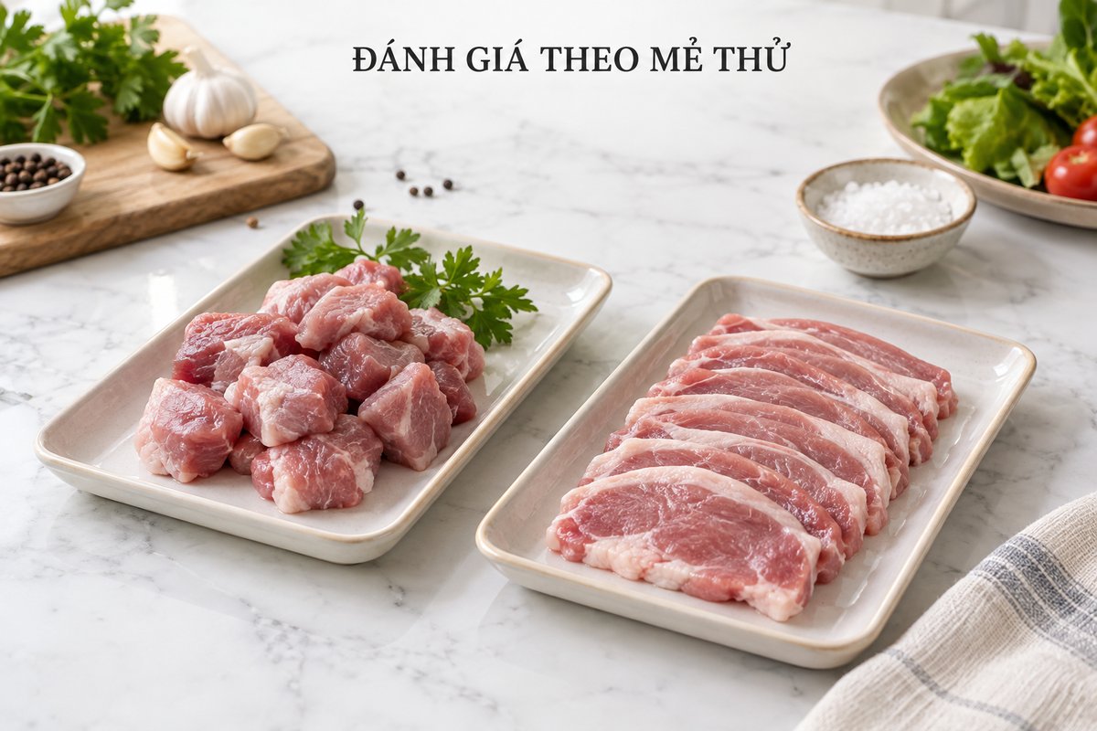 Mẫu thịt không xương và lát thử tách khay