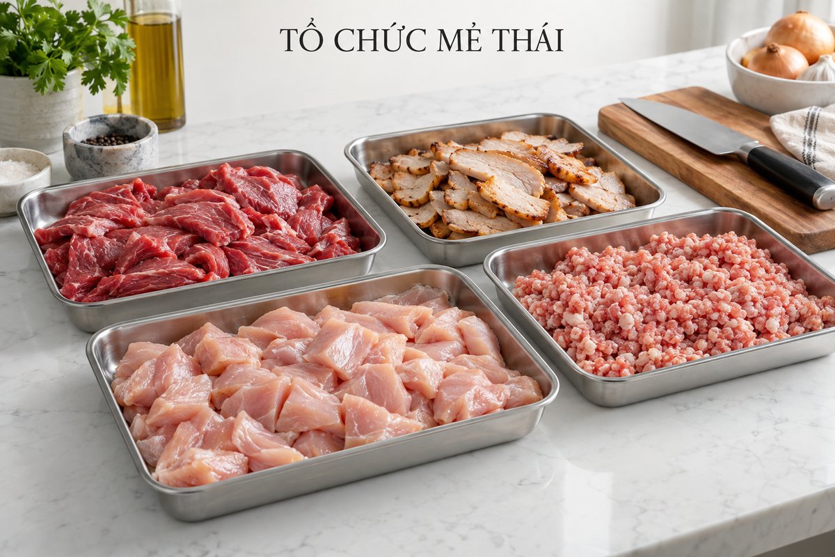 Khay nhận thịt bố trí riêng trên quầy