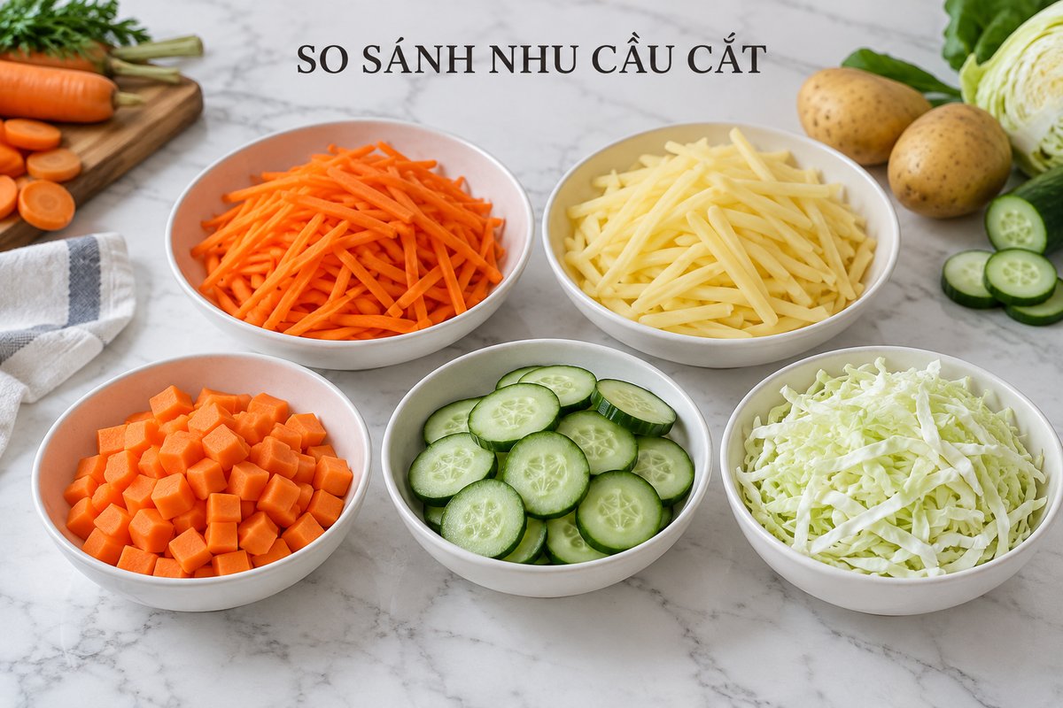 Năm dạng cắt rau củ để đối chiếu nhu cầu