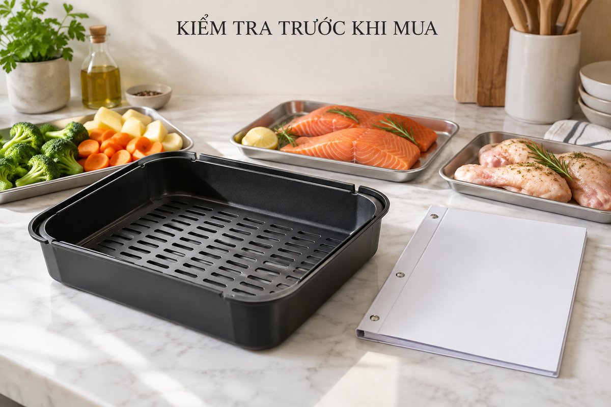 Khay dụng cụ và sổ kiểm tra chuẩn bị bữa ăn