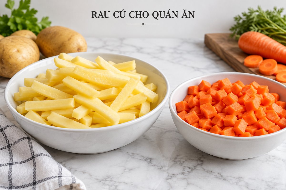 Khoai tây dạng thanh và cà rốt hạt lựu