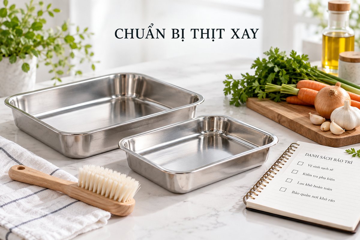 Khay sạch, bàn chải và sổ kiểm tra công việc