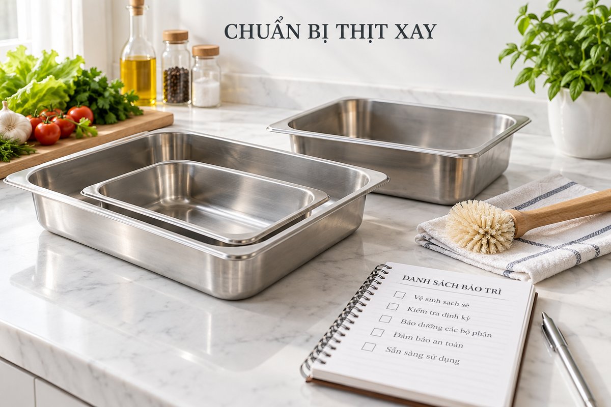 Khay sạch, bàn chải và sổ kiểm tra công việc