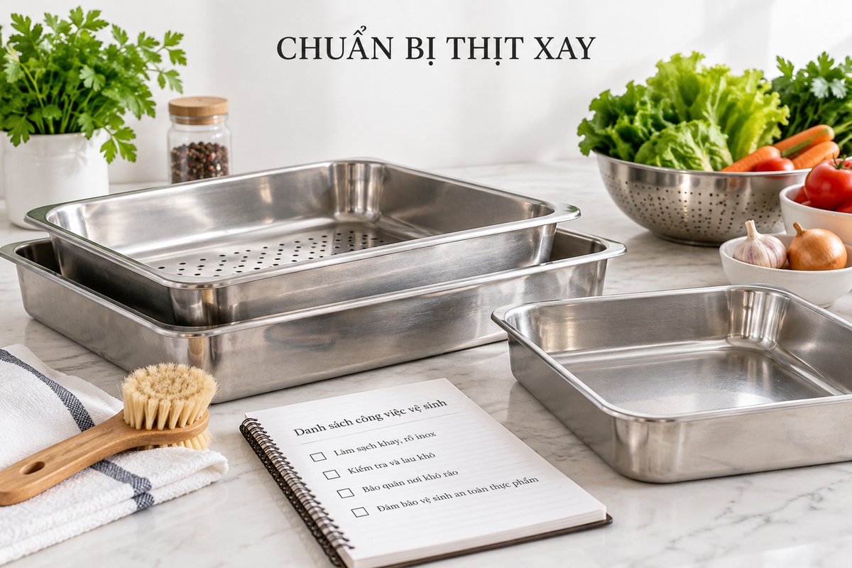 Khay sạch, bàn chải và sổ kiểm tra công việc
