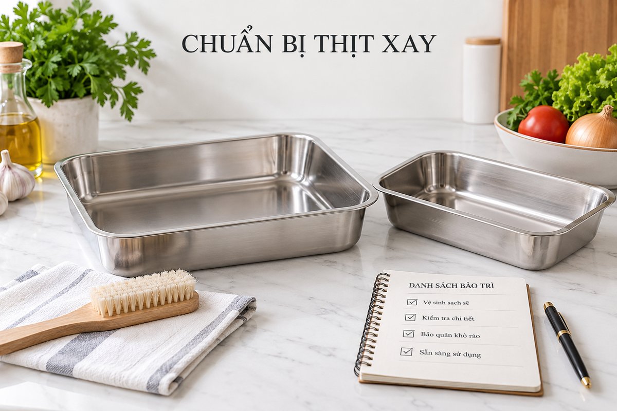 Khay sạch, bàn chải và sổ kiểm tra công việc