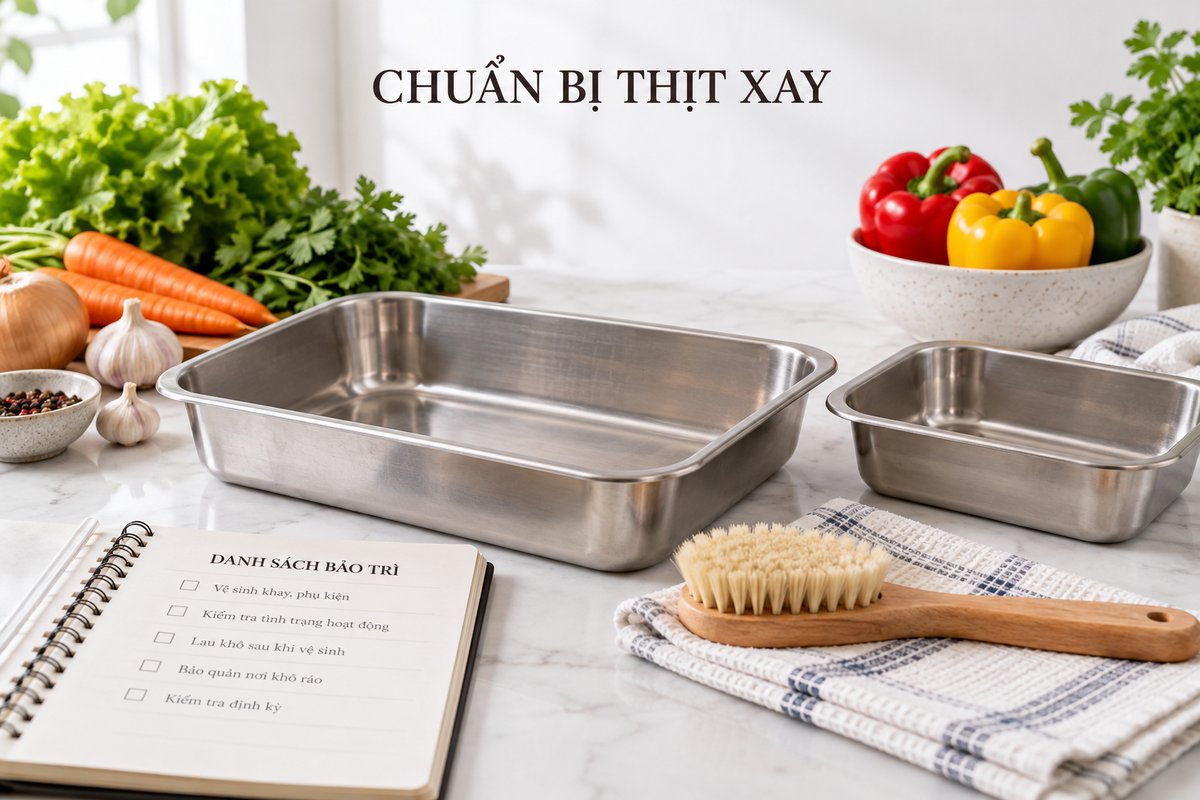 Khay sạch, bàn chải và sổ kiểm tra công việc