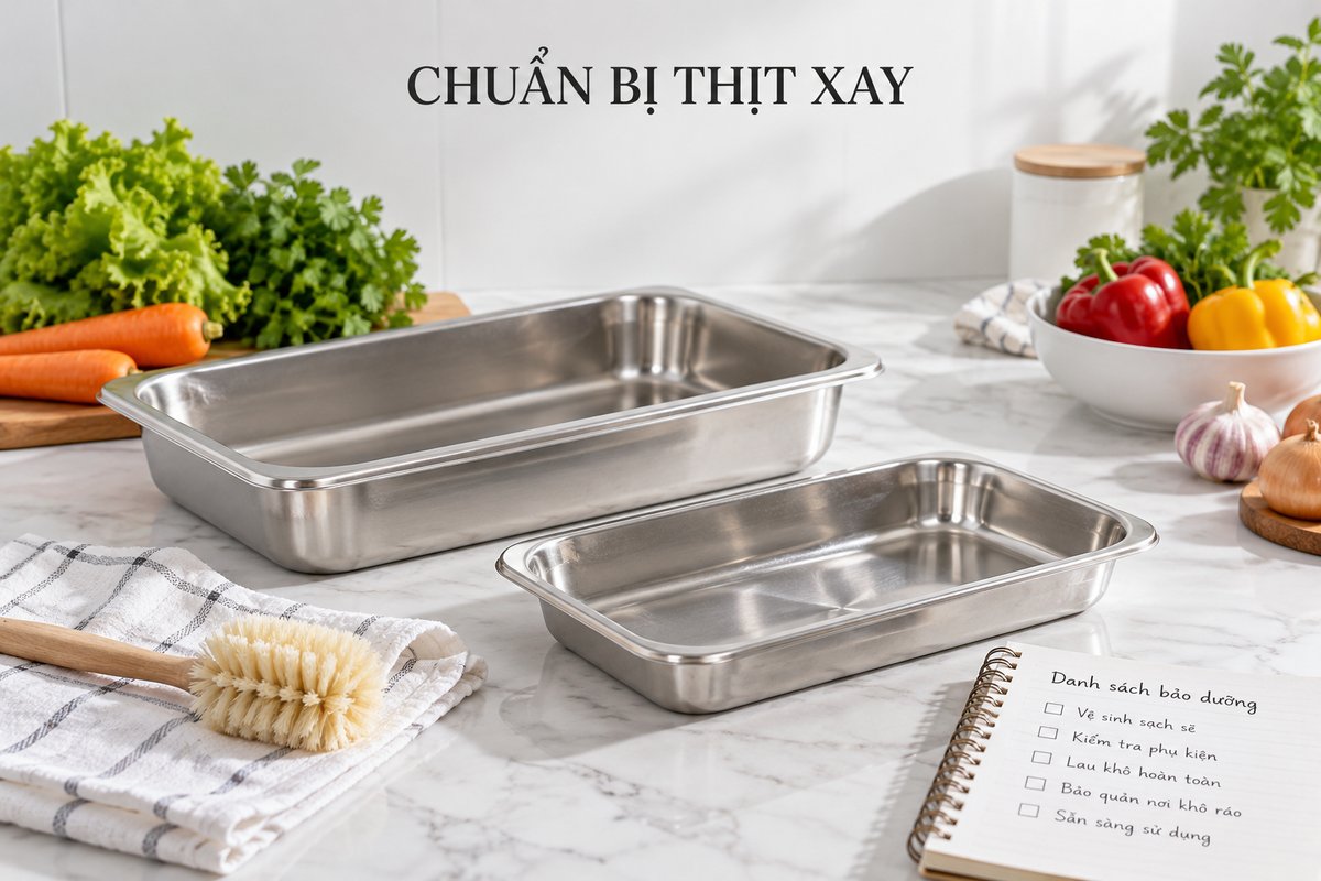 Khay sạch, bàn chải và sổ kiểm tra công việc