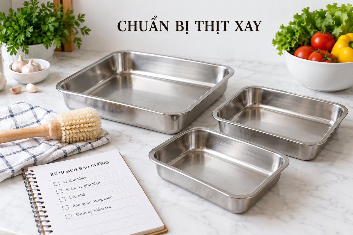 Khay sạch, bàn chải và sổ kiểm tra công việc