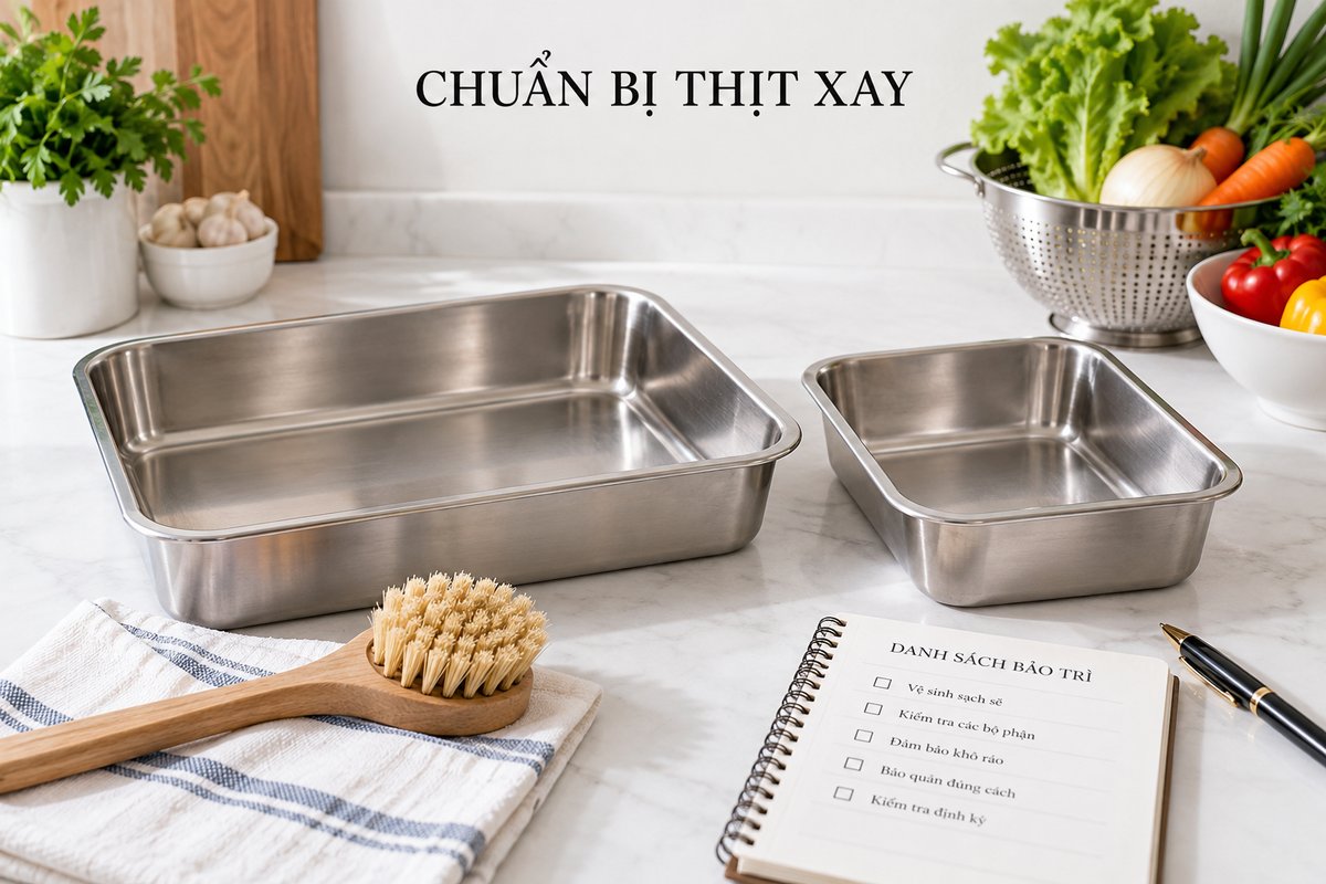 Khay sạch, bàn chải và sổ kiểm tra công việc