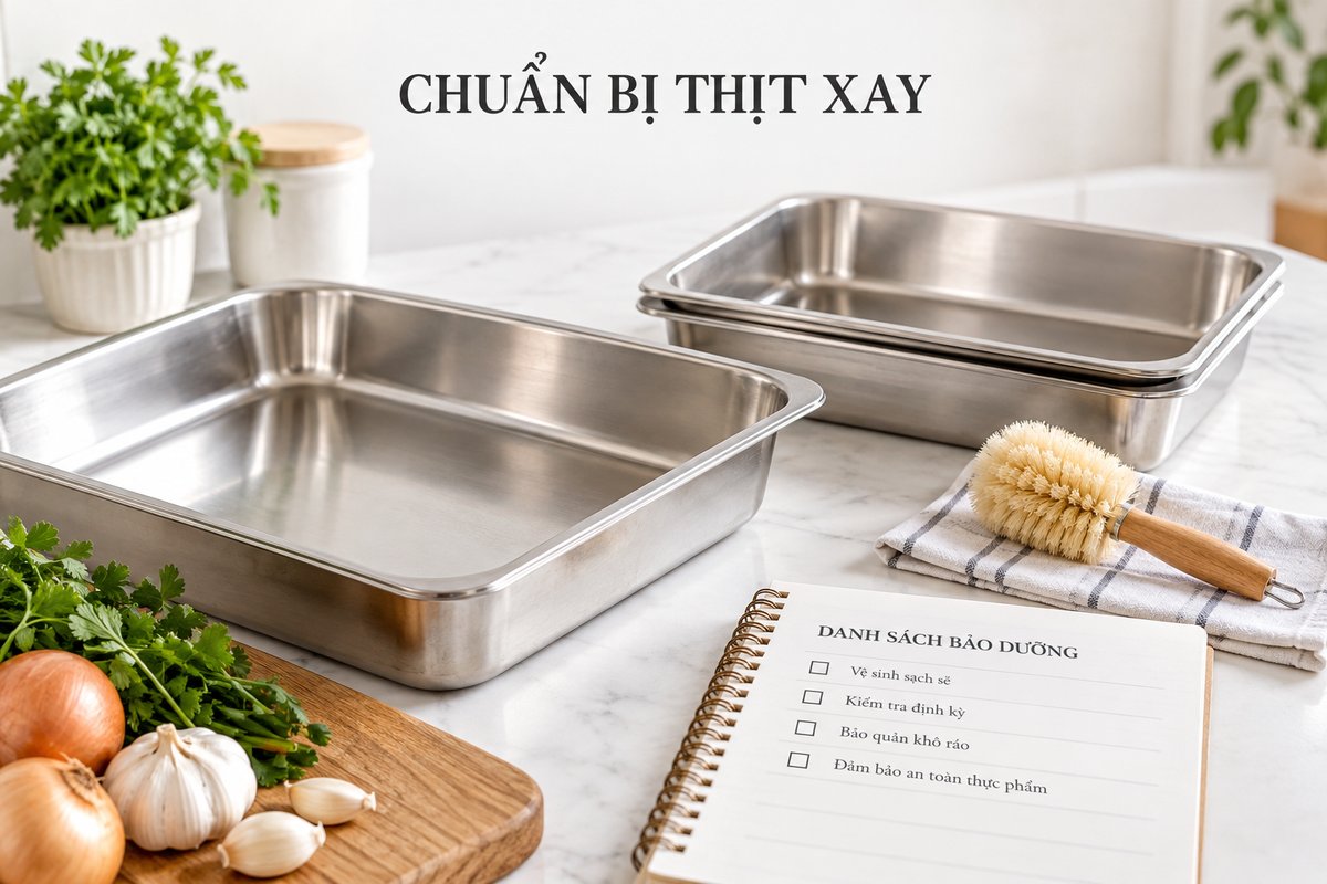 Khay sạch, bàn chải và sổ kiểm tra công việc