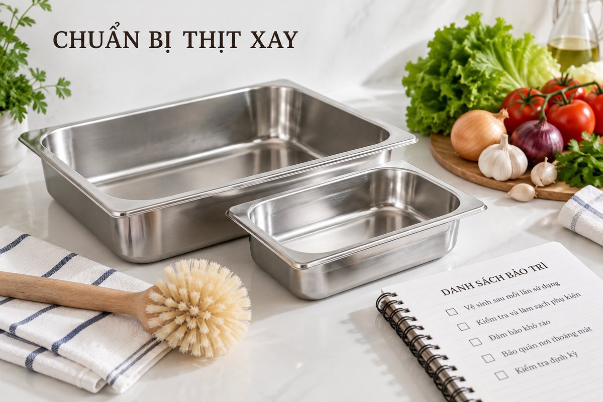 Khay sạch, bàn chải và sổ kiểm tra công việc