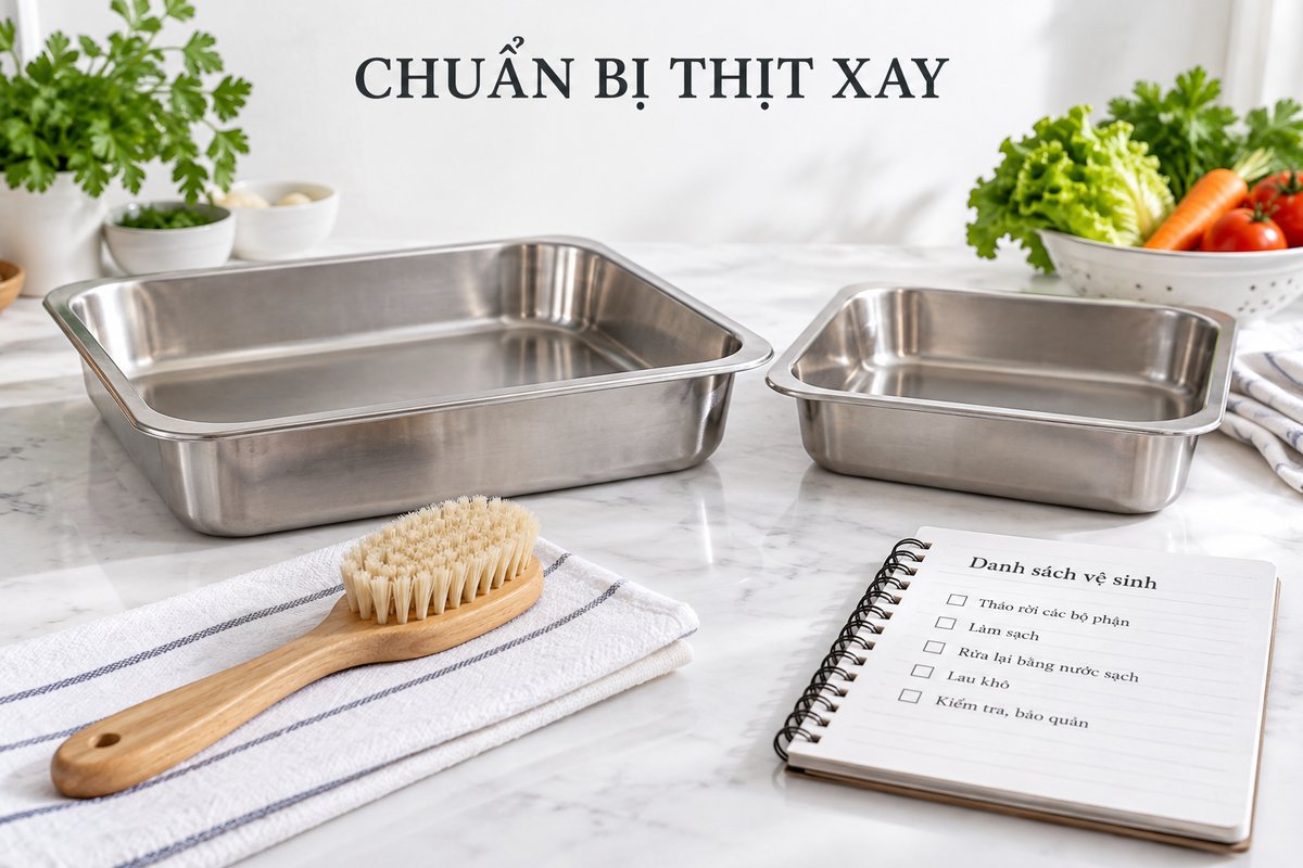 Khay sạch, bàn chải và sổ kiểm tra công việc